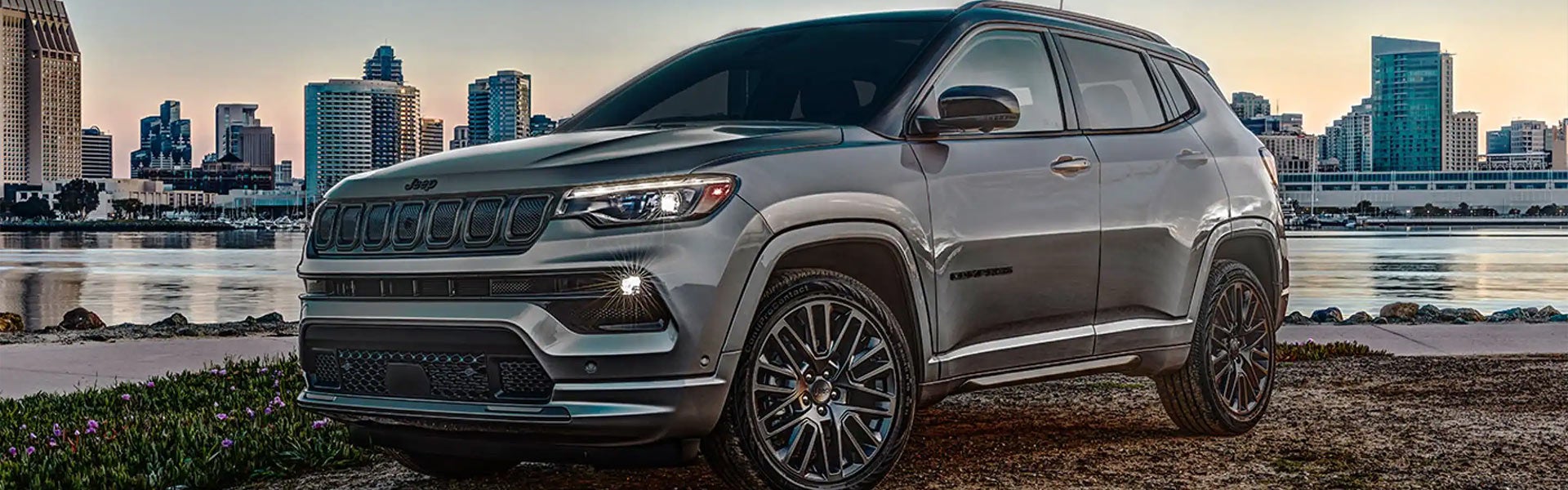 2022 Jeep Compass parked near a waterbody