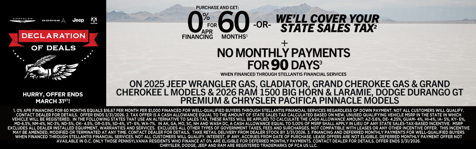 Get 0% APR for 60 Months OR we'll cover your state sales tax